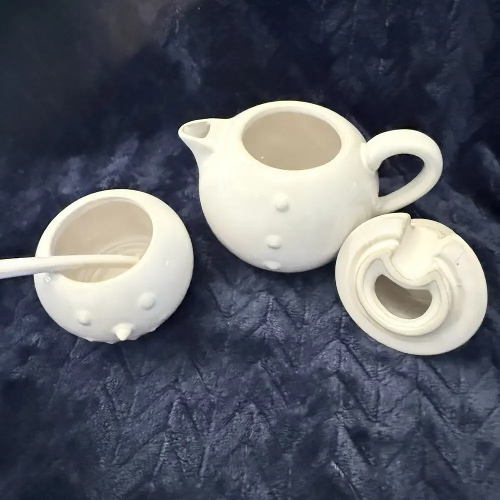 Pottery Barn Snowman Tea Set With Spoon Stackable VINTAGE. Winter